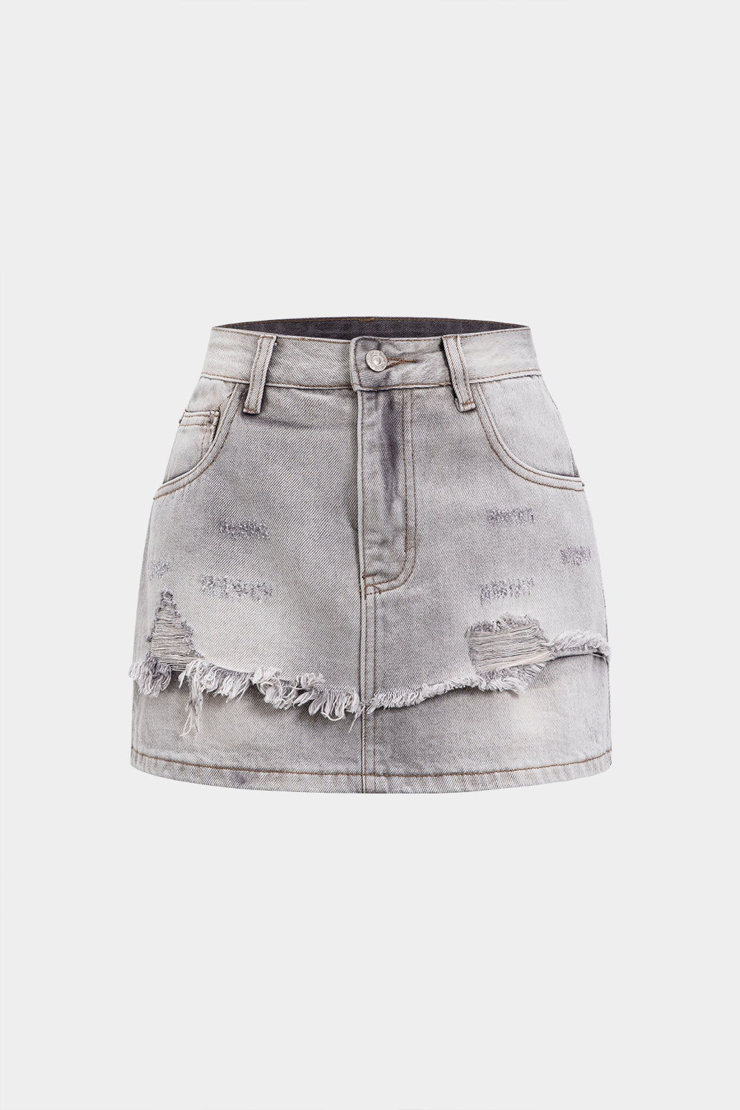 Denim Ripped Frayed Skirt