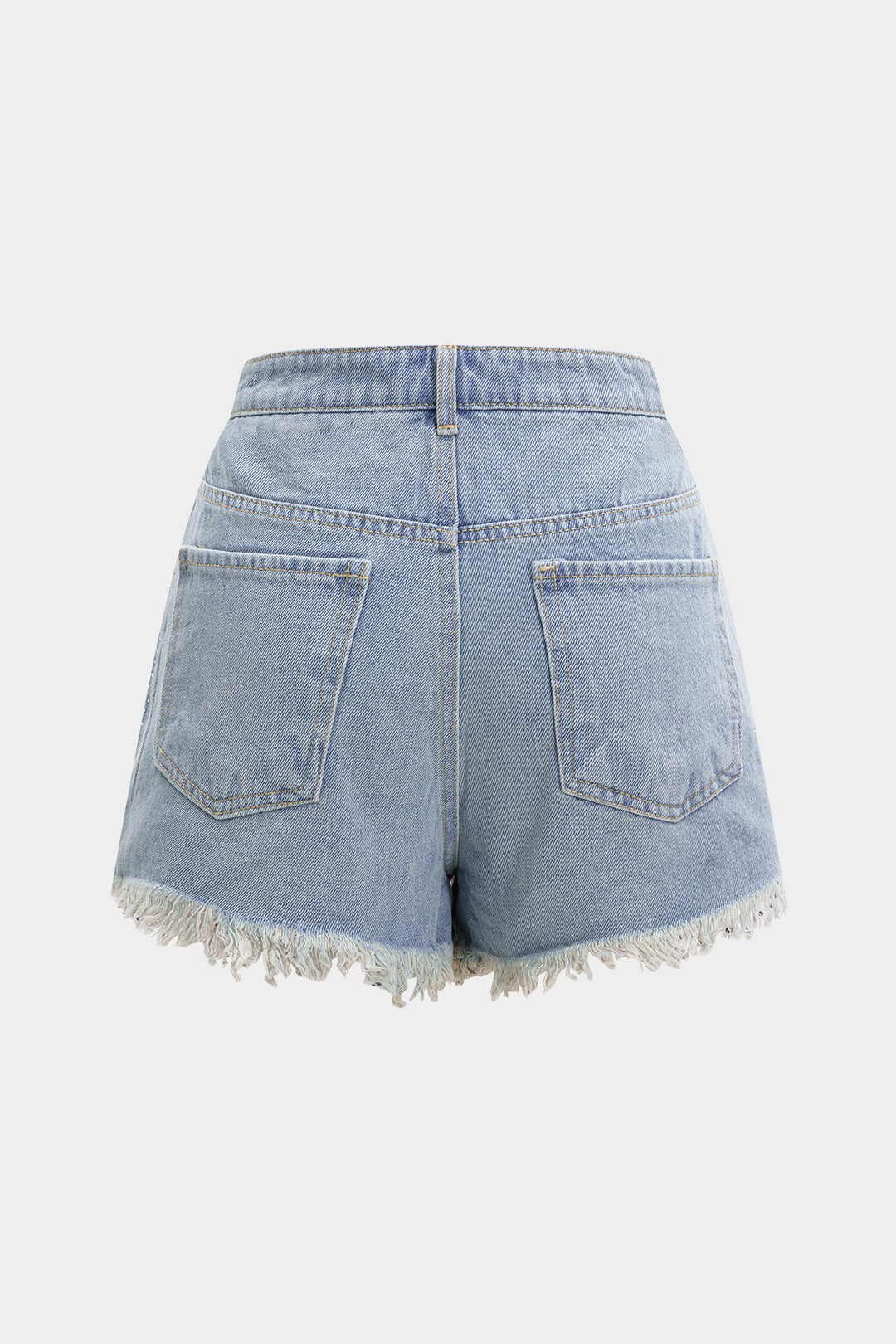 Denim Ripped Frayed Rhinestone High Waist Shorts