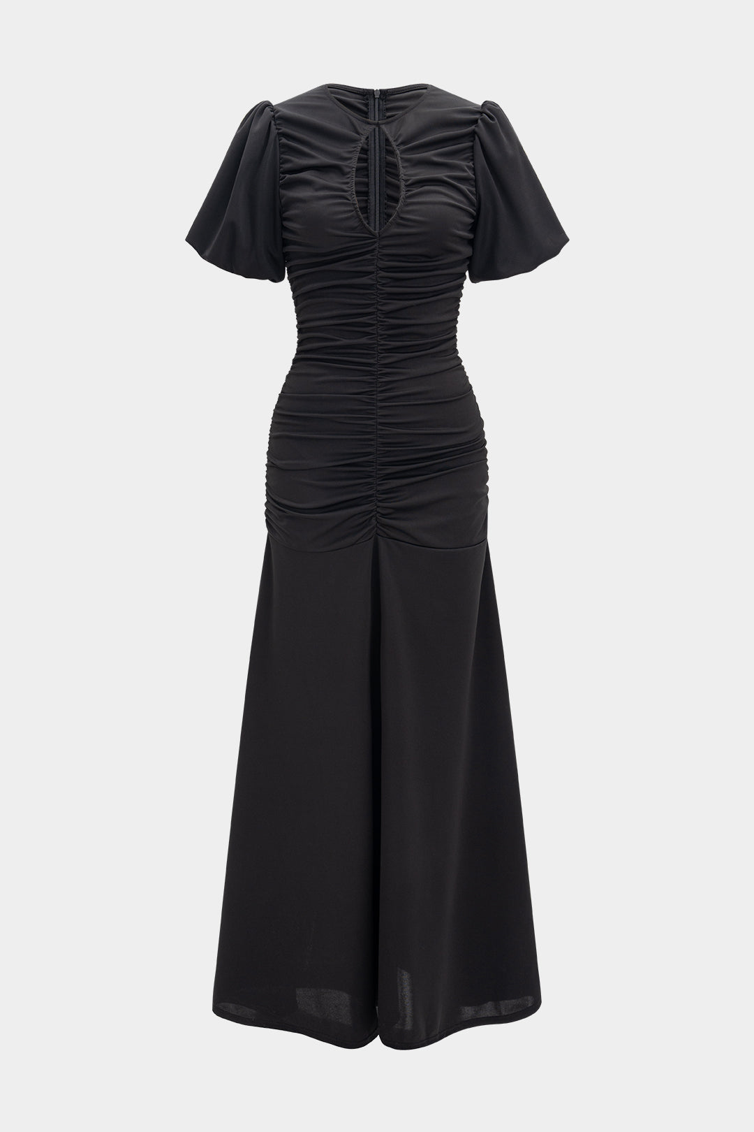 Round Neck Pleated Cut Out Short Sleeve Maxi Dress