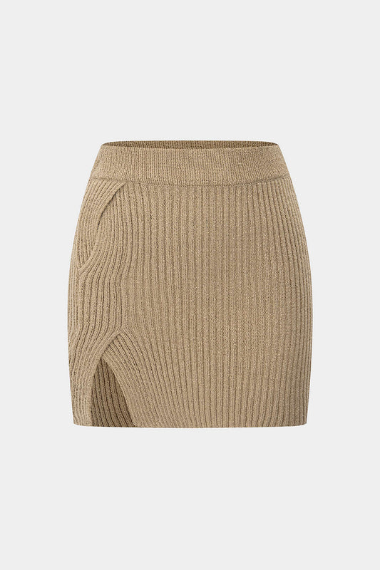 Knit Crossed Slit Skirt