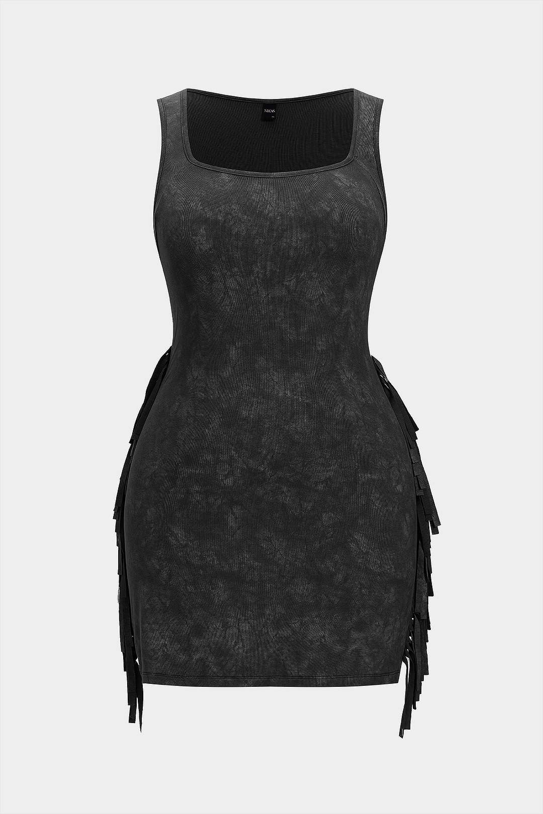 Plus Size Tie Dye Print Fringe Square Neck Sleeveless Mini Dress