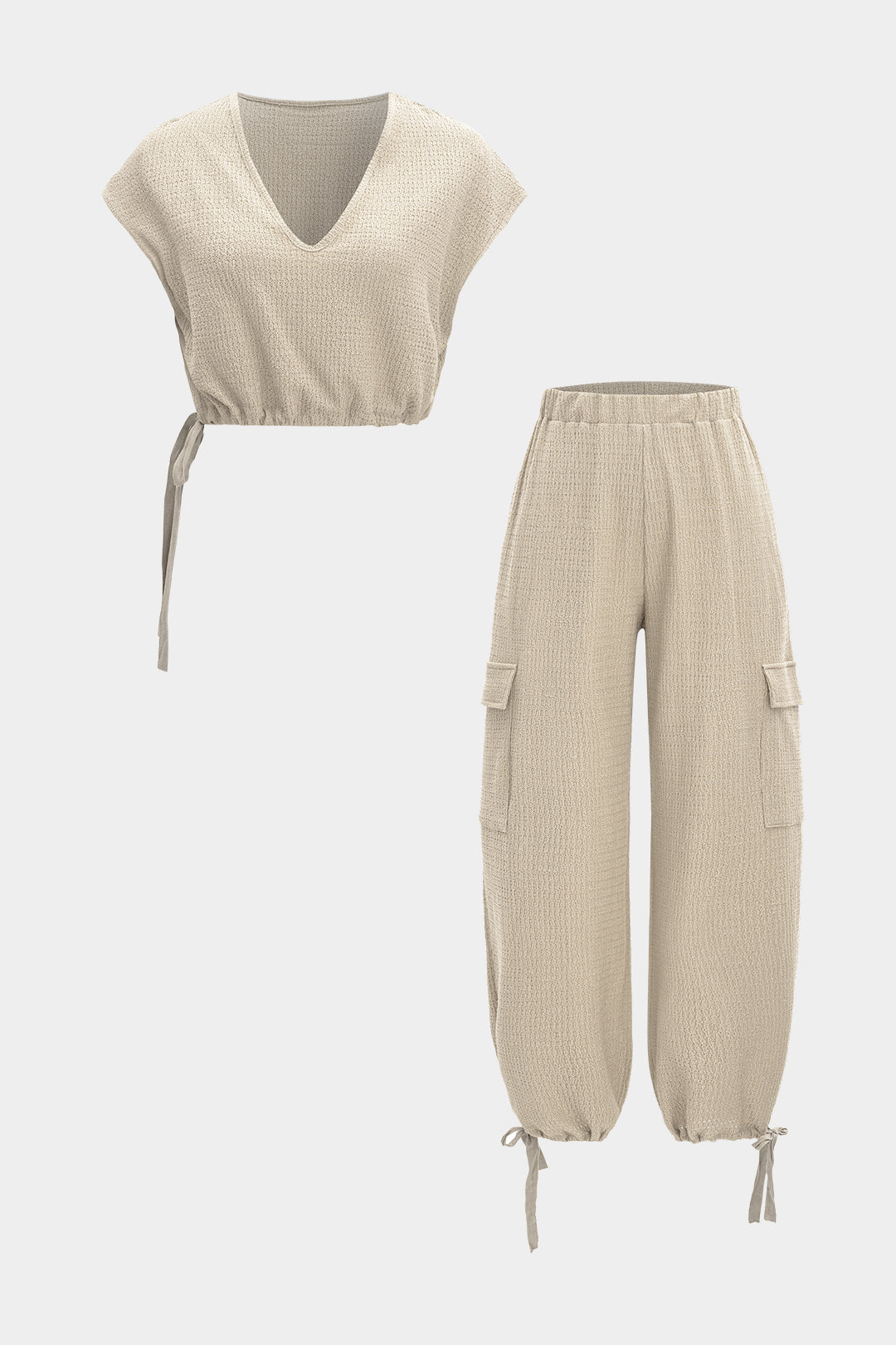 V-Neck Drawstring Tank Top And Pocket Trousers Set