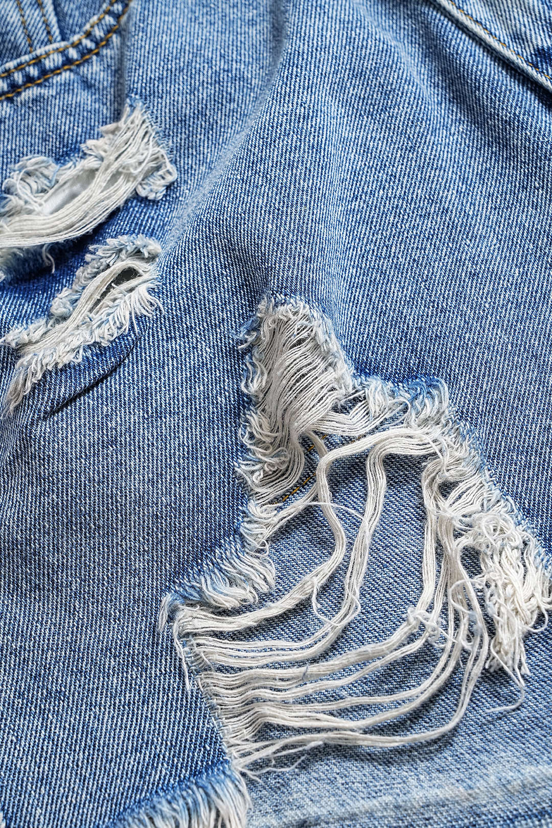 Denim Asymmetry Ripped Button Pocket Shorts