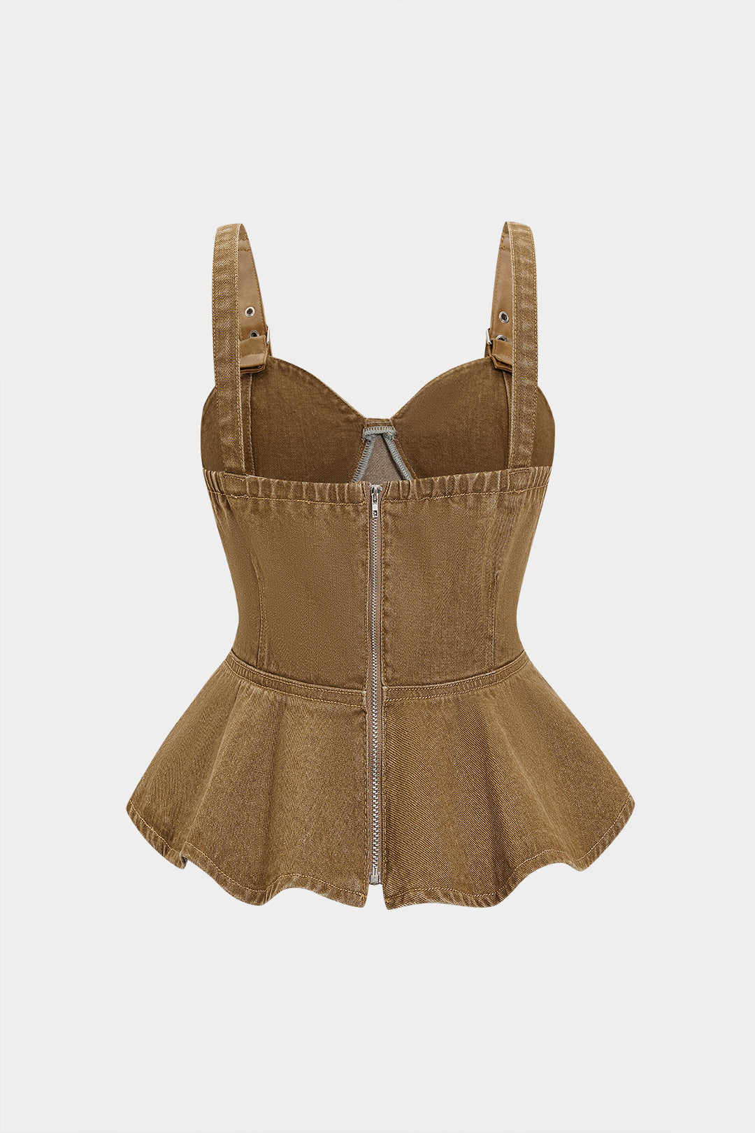 Denim Faux Leather Patchwork Zipper Crop Top