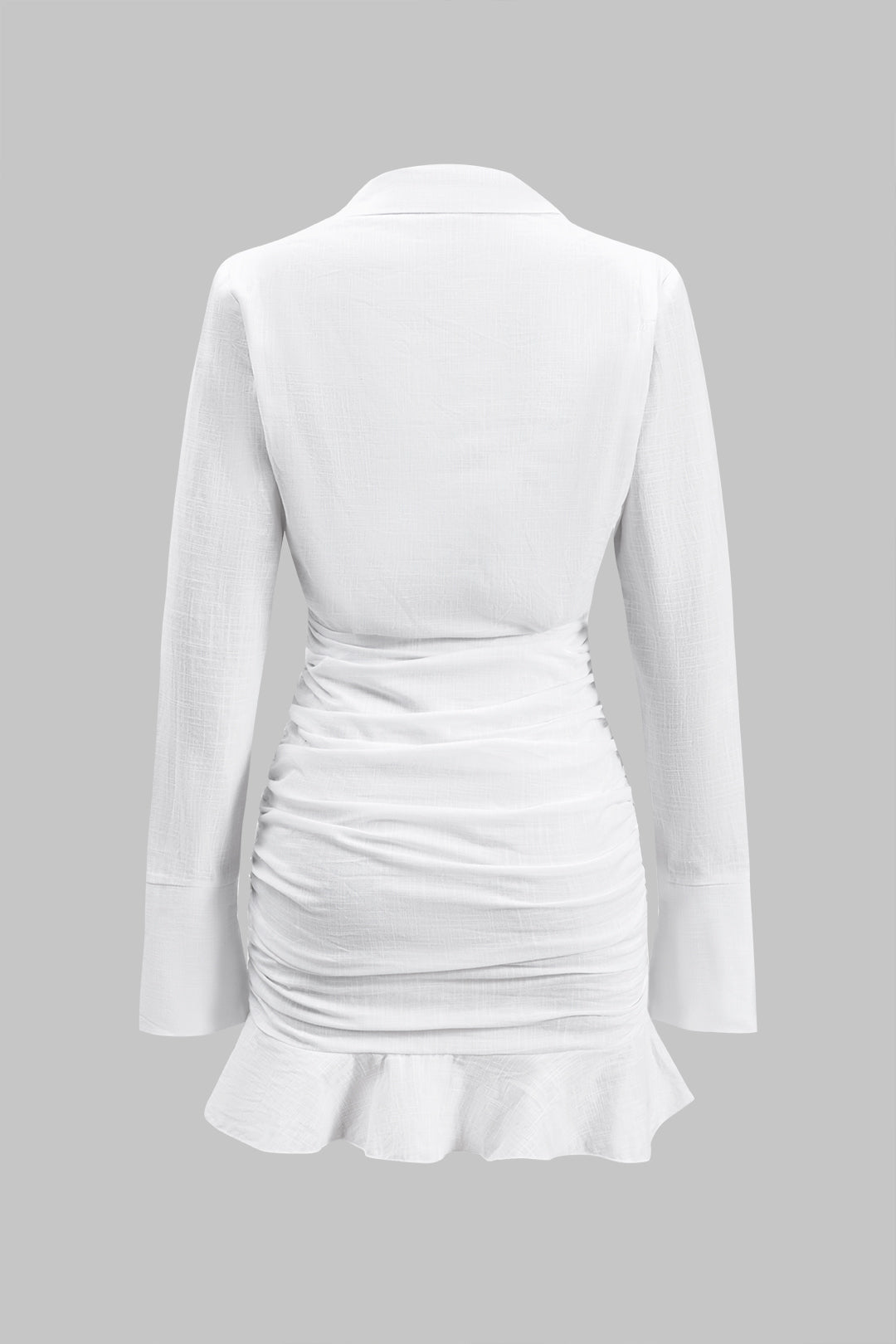 Ruffle Hem Pleated Long Sleeve Mini Dress