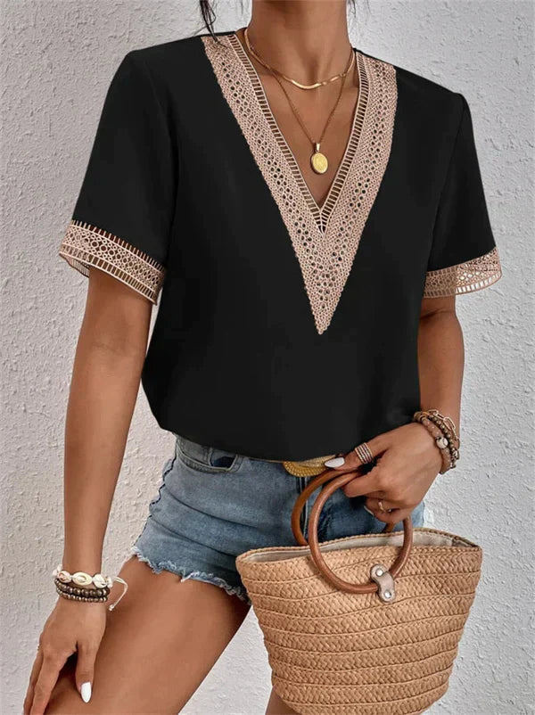 BritishBloomâ„?| V-neck with lace accent Blouse