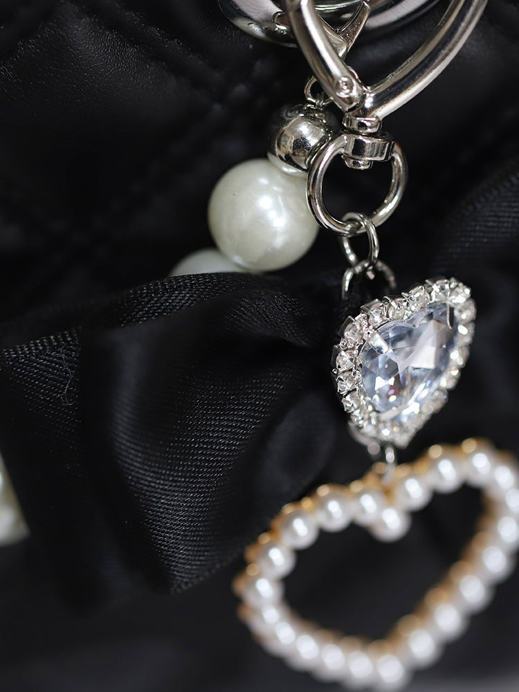 Bow Pearls Heart Quilted Bag