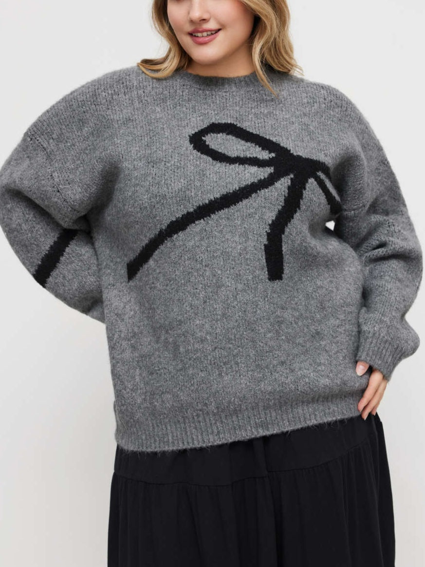 Bowknot Round Neck Oversized Knit Sweater