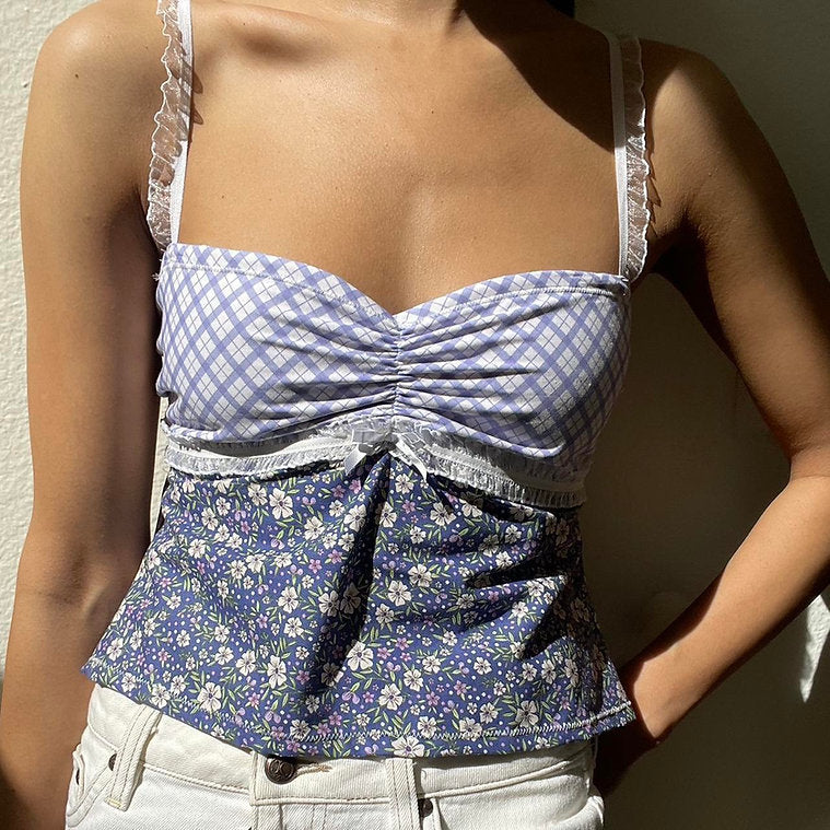 Flower X Checkered Coquette Cami Top