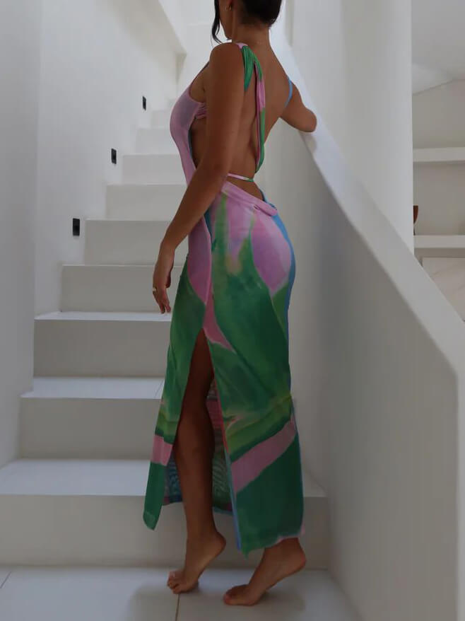 Linamoda | Sexy Backless Sleeveless Midi Dress With Side Slits