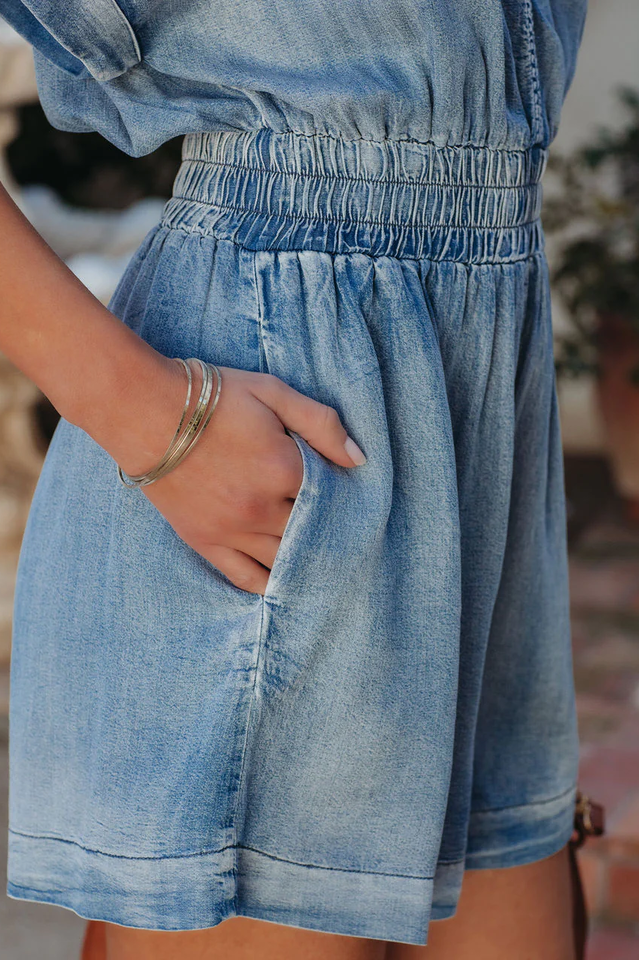 Judith Pocketed Chambray Romper