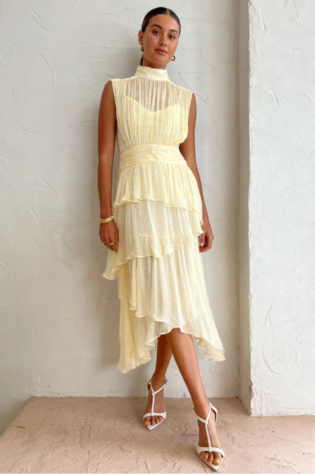 Faye Sleeveless Ruched Midi Dress