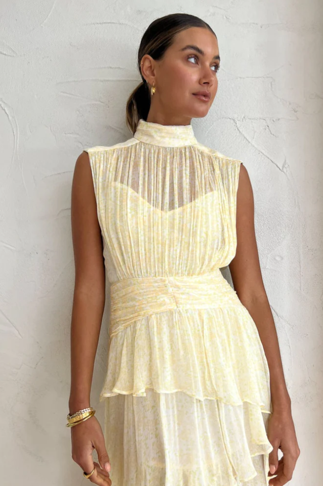 Faye Sleeveless Ruched Midi Dress