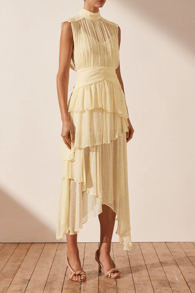 Faye Sleeveless Ruched Midi Dress