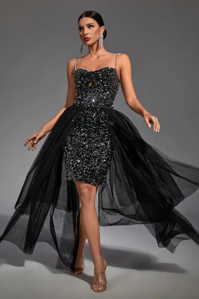 Ariel Black Sequin Diamante Dress