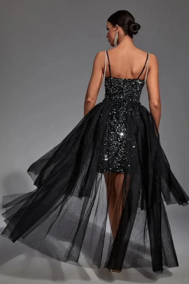 Ariel Black Sequin Diamante Dress