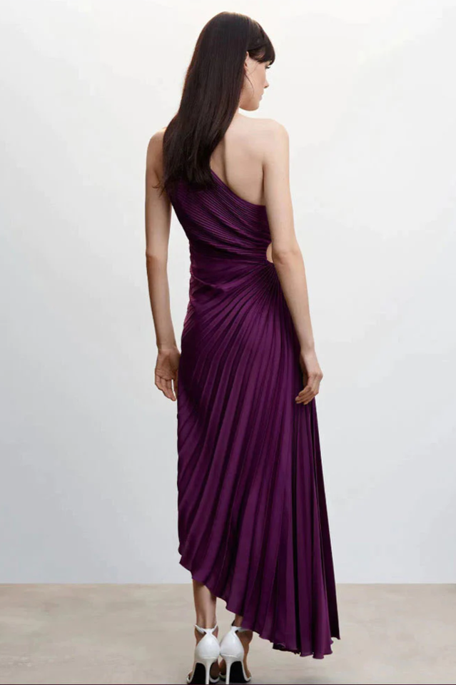Catalina One Shoulder Pleated Satin Dress
