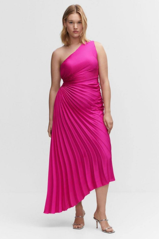 Catalina One Shoulder Pleated Satin Dress