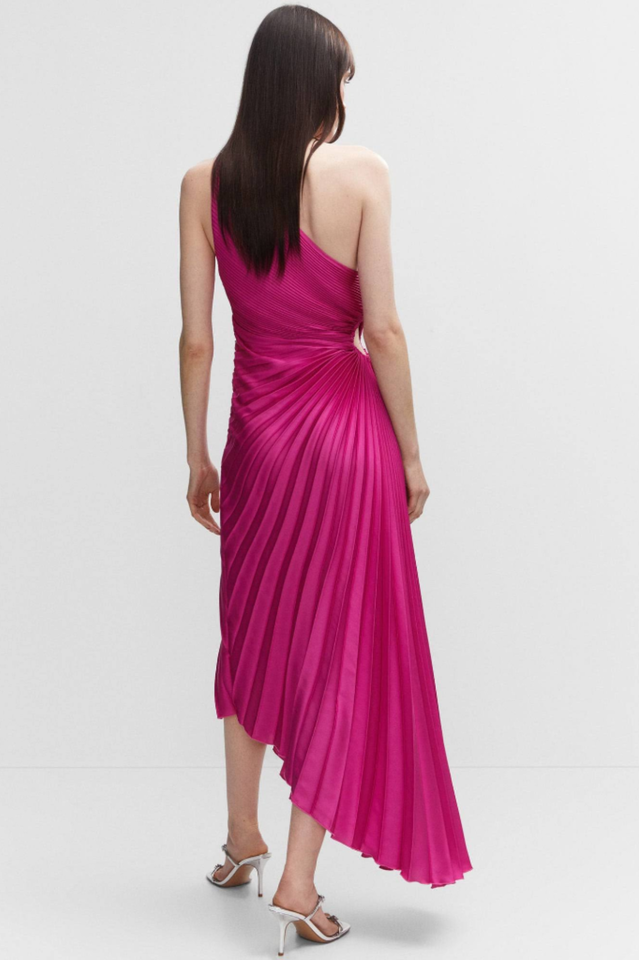 Catalina One Shoulder Pleated Satin Dress