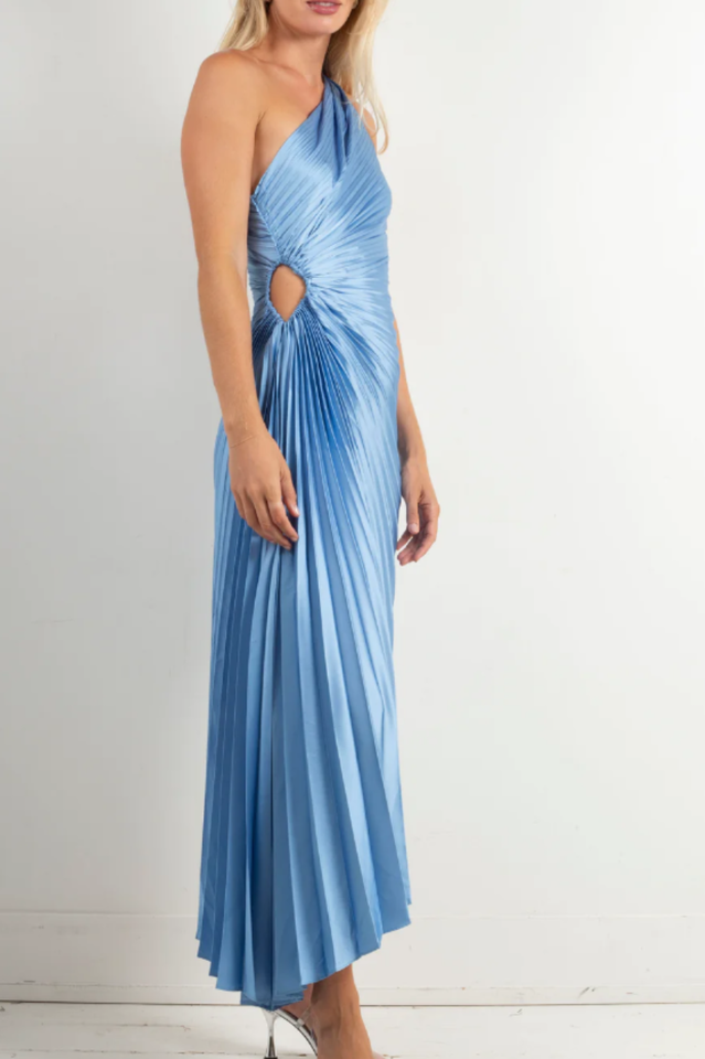 Catalina One Shoulder Pleated Satin Dress