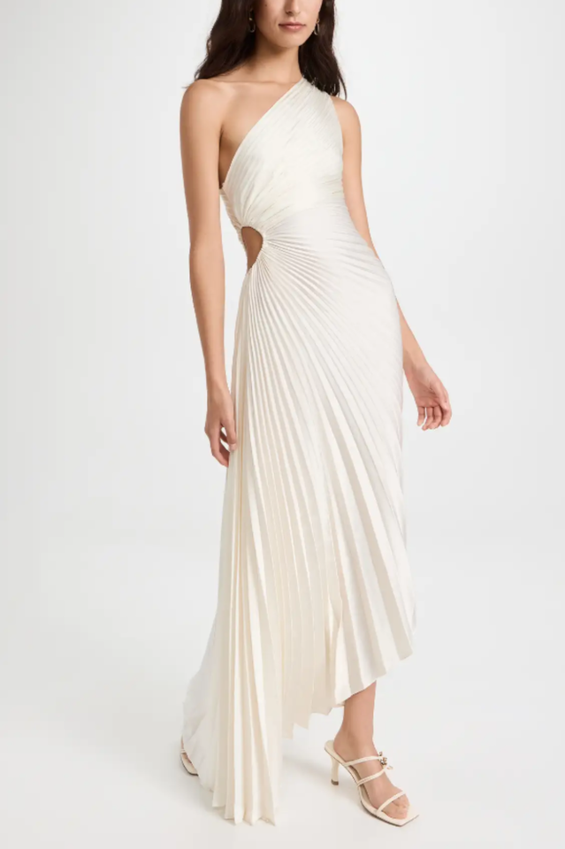 Catalina One Shoulder Pleated Satin Dress