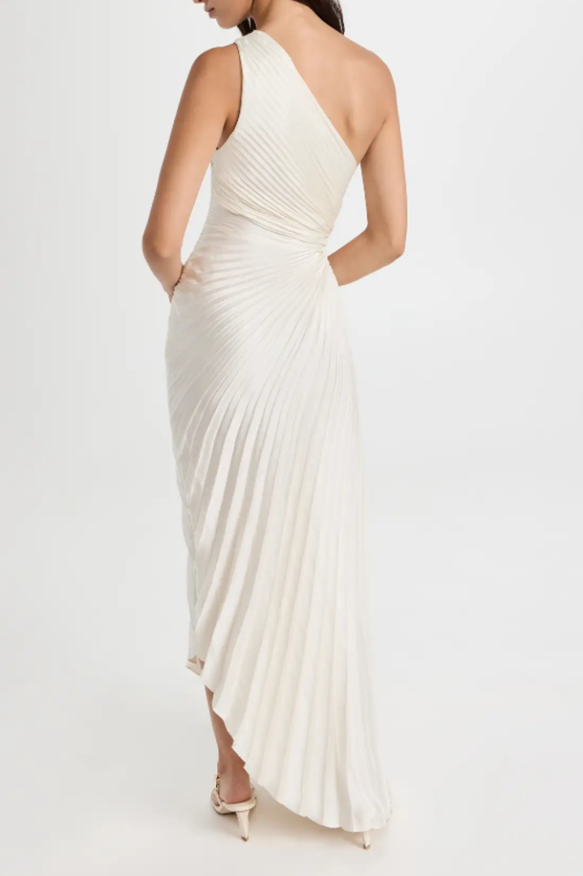 Catalina One Shoulder Pleated Satin Dress