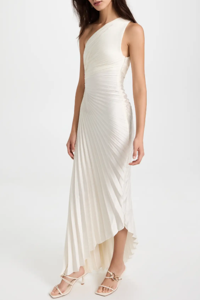 Catalina One Shoulder Pleated Satin Dress