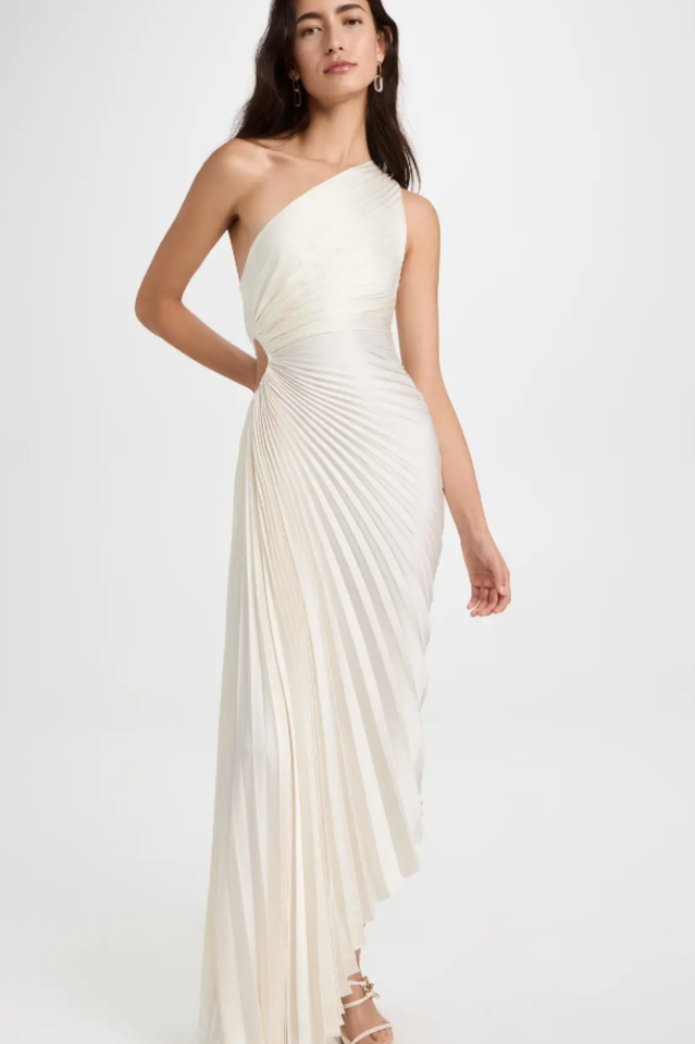 Catalina One Shoulder Pleated Satin Dress