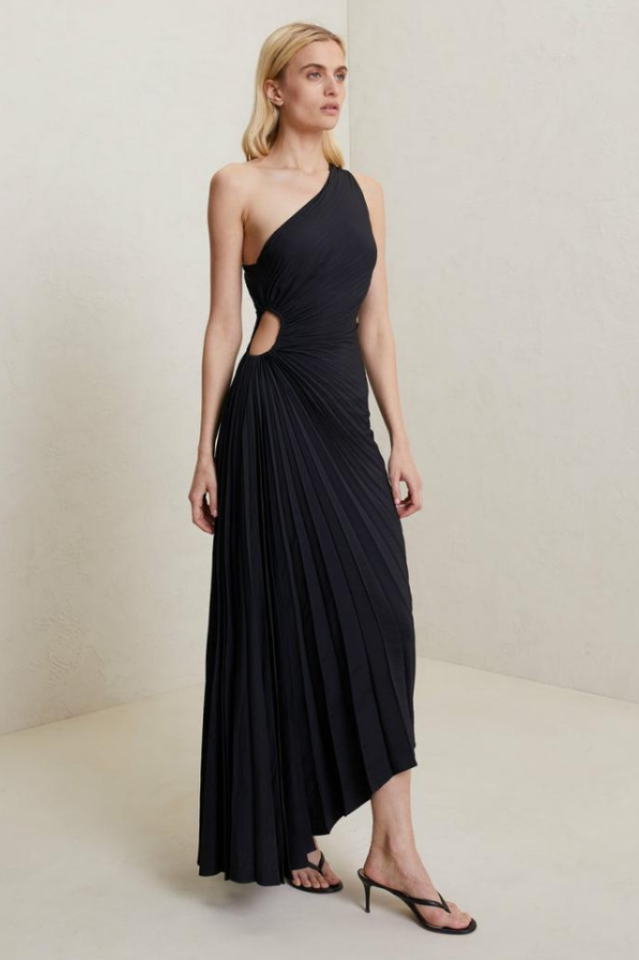 Catalina One Shoulder Pleated Satin Dress