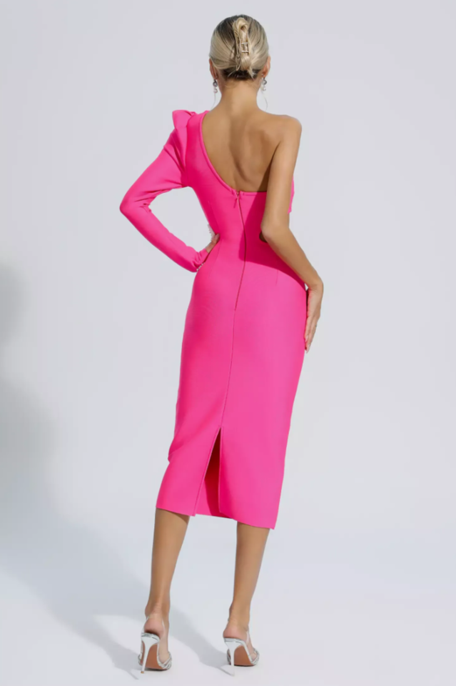 Angelica One-Shoulder Flower Appliqué Dress