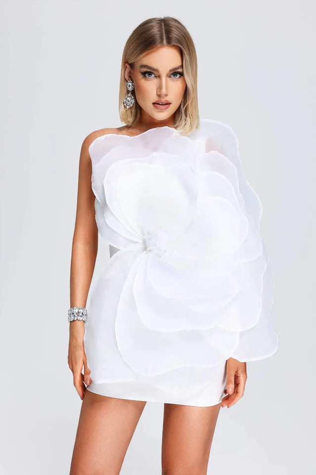 Carina One Shoulder 3D Floral Dress