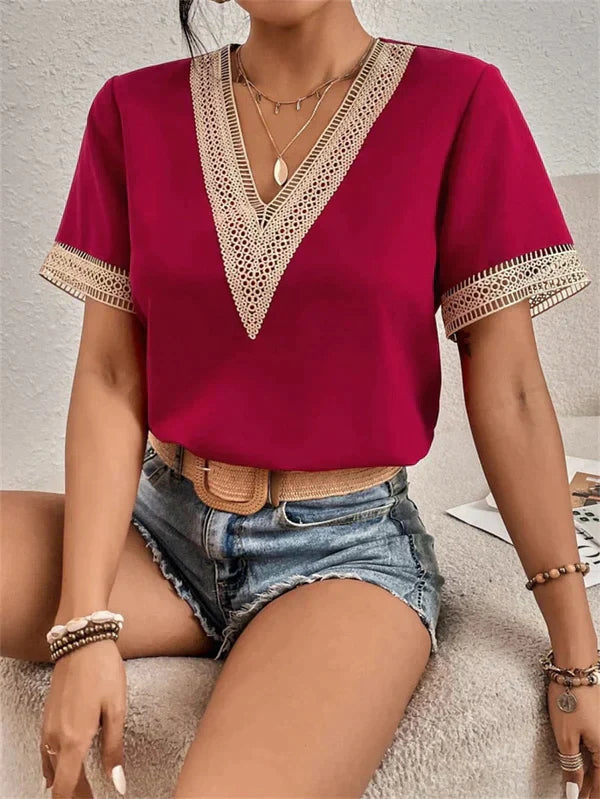 BritishBloomâ„?| V-neck with lace accent Blouse
