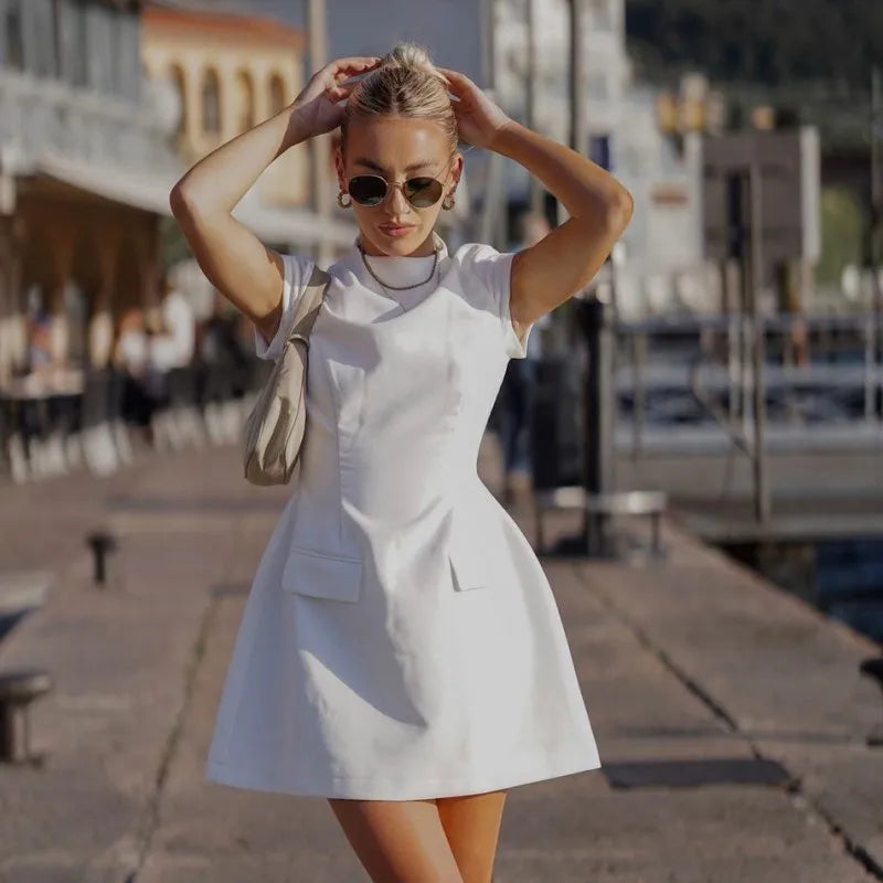 Ailsa - Slim Solid Pockets Mini Dress