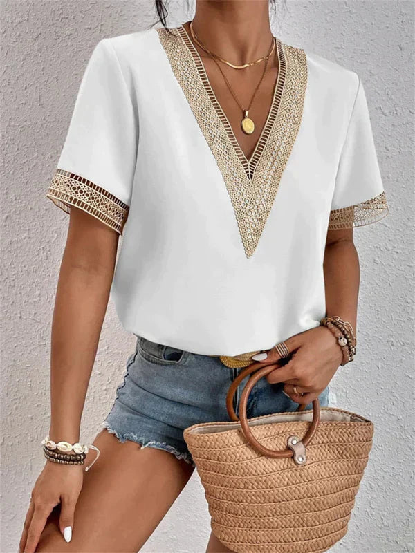BritishBloomâ„?| V-neck with lace accent Blouse