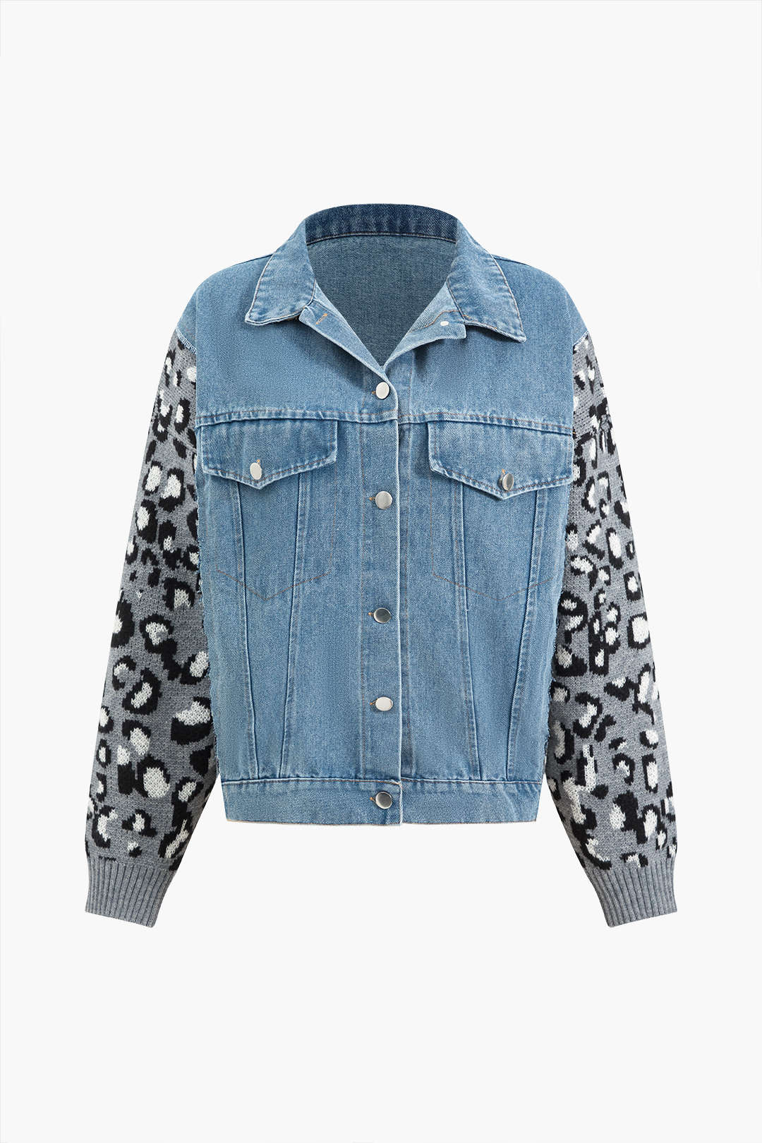 Leopard Print Patchwork Denim Jacket