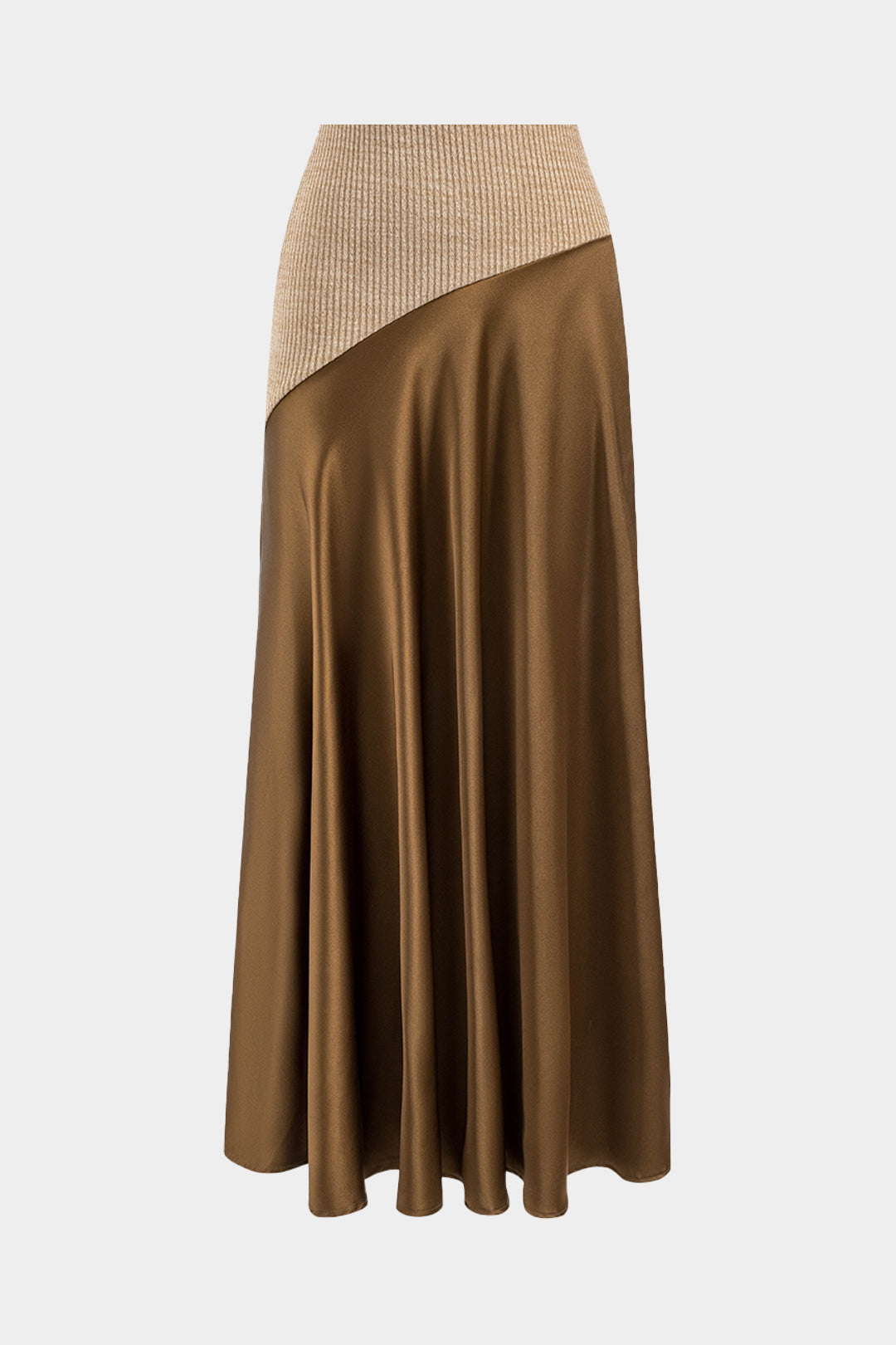 Satin Asymmetrical Patchwork Pleated Skirt