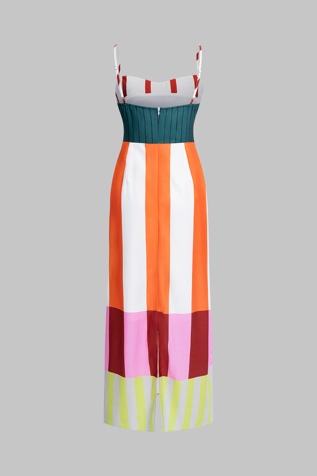Color Block Stripes Print Zipper Slip Sleeveless Maxi Dress