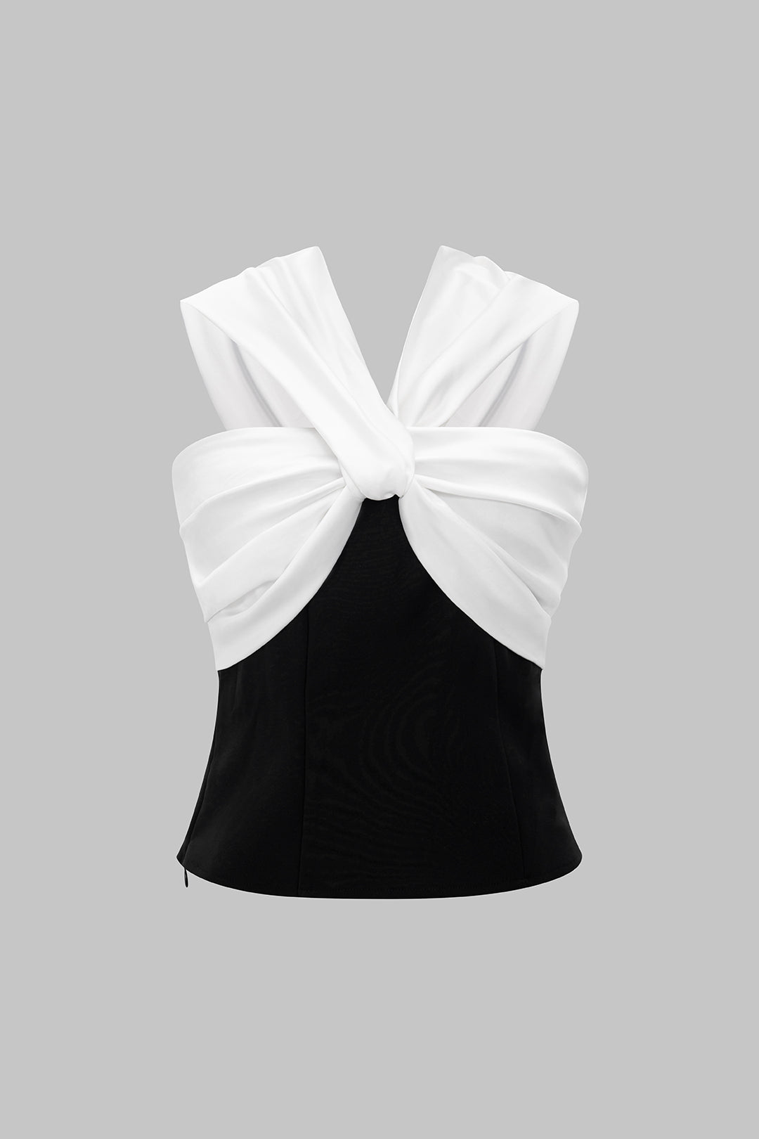 Ruched Contrast Twist Knot Short-Sleeveless Top