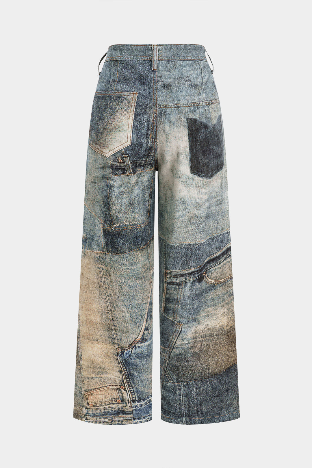 Illusion Pattern Print Denim Straight Leg Jeans