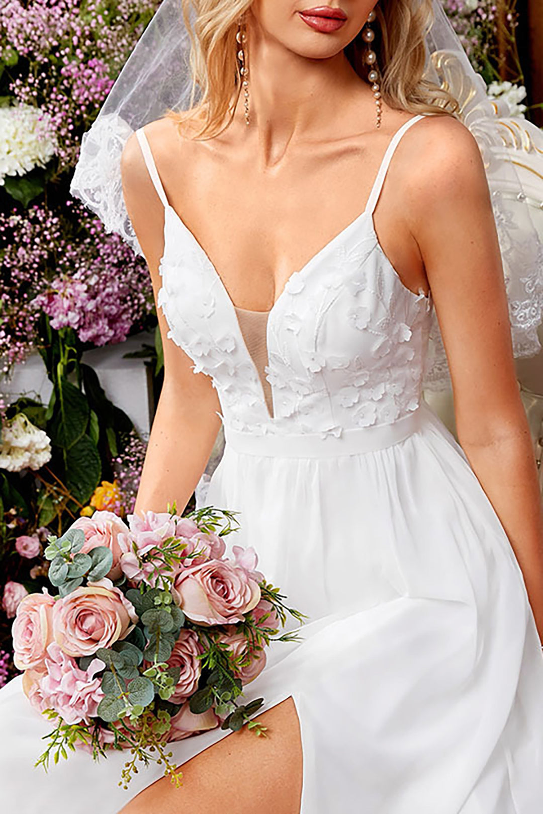 Lace Appliques Slip Maxi Dress