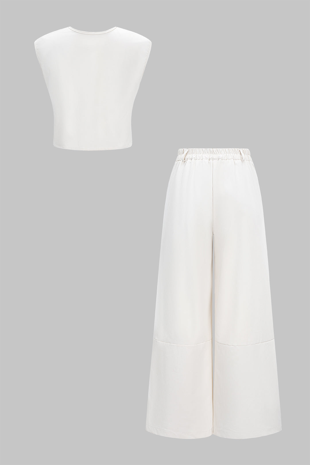Button Tank Top And High Waist Wide Leg Trousers Set