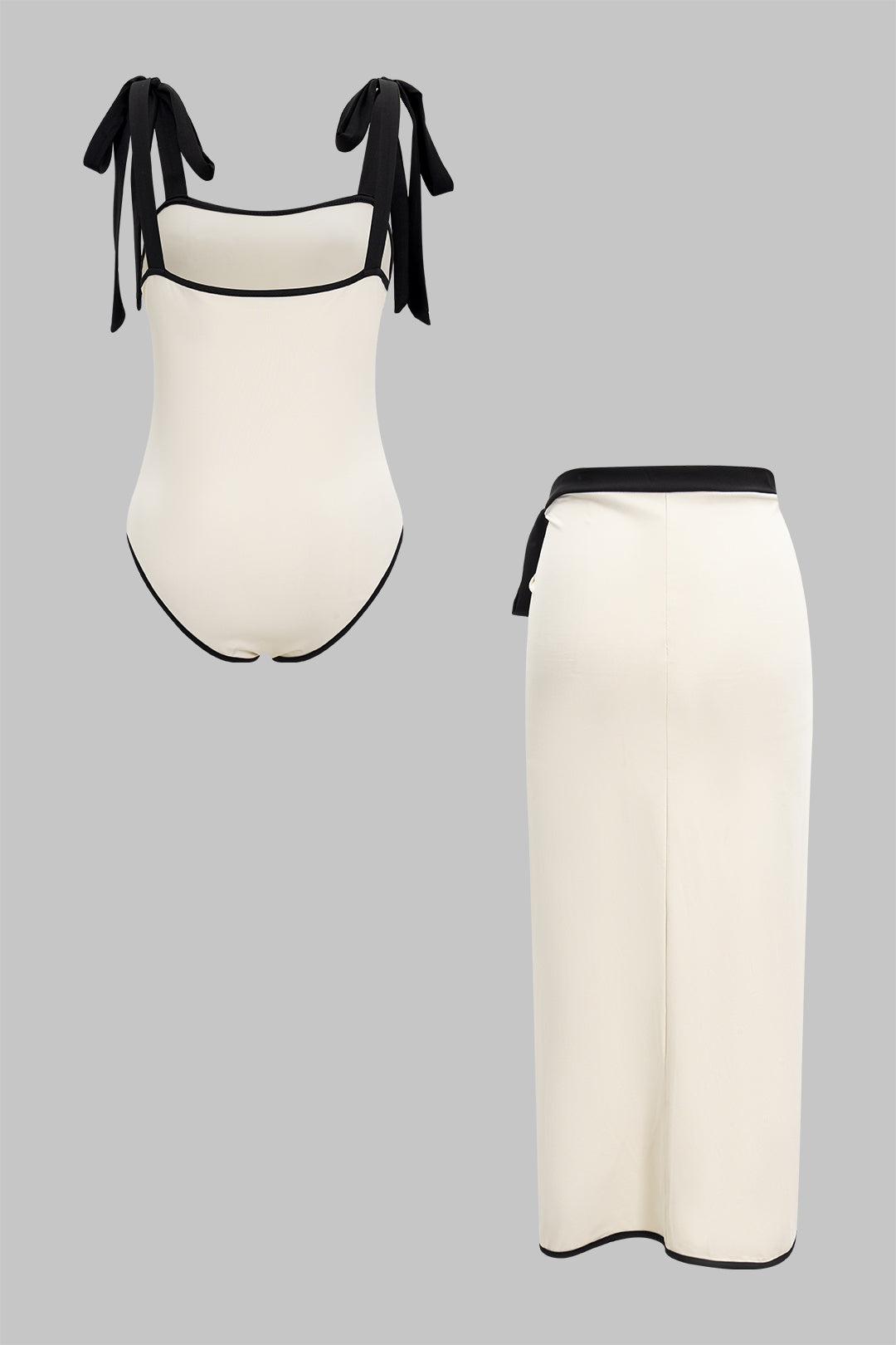 Contrast Knotted Sleeveless Bodysuit And Tie-Up Side Slit Skirt Set