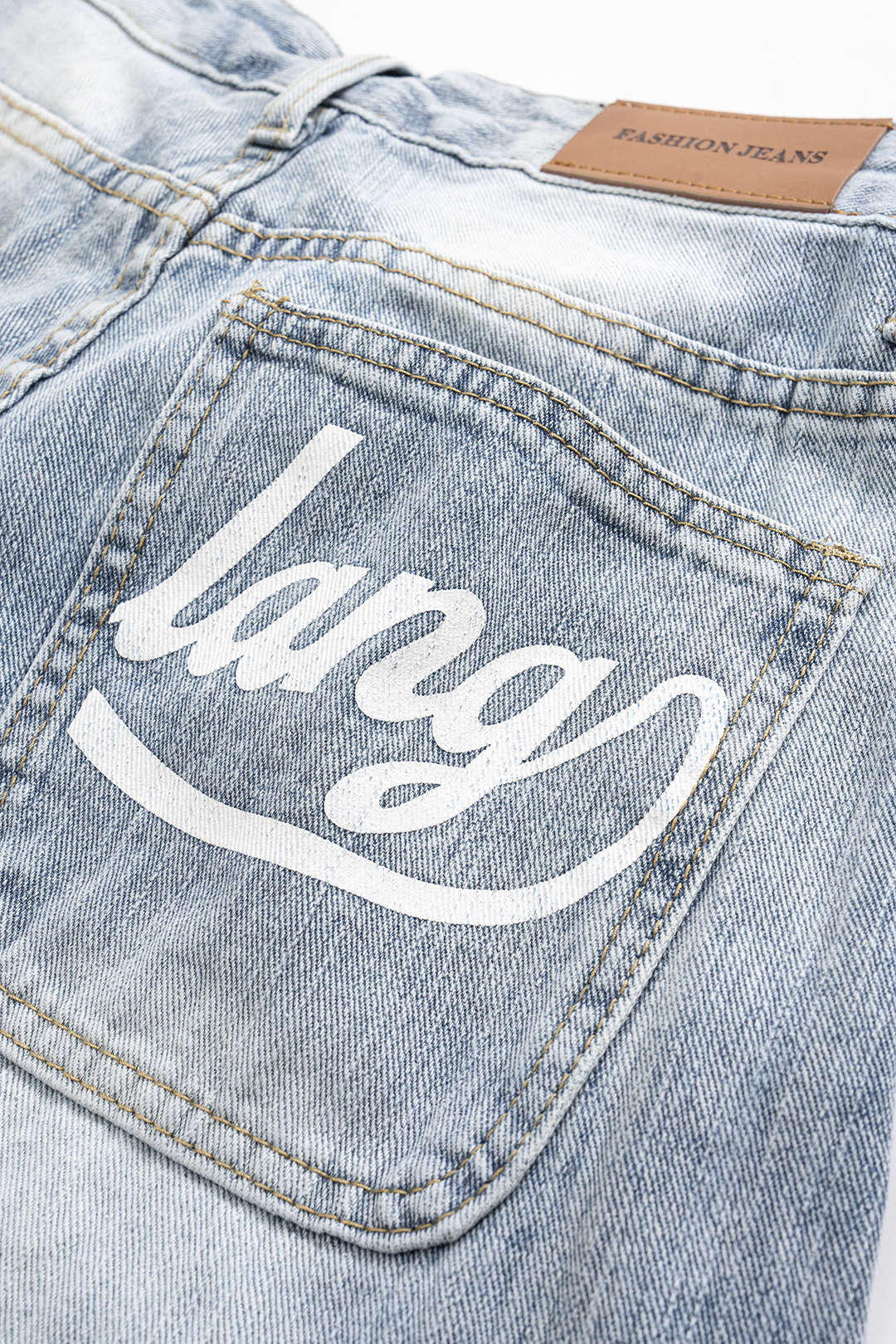 Retro Letter Print Pocket Zipper Jeans