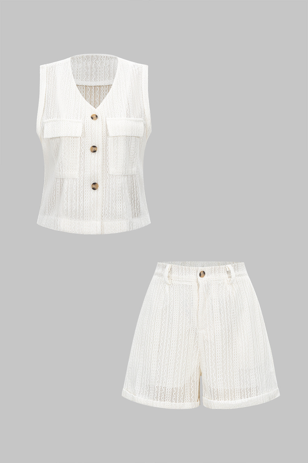 Button Cut Out Vest And Wide Leg Shorts Set