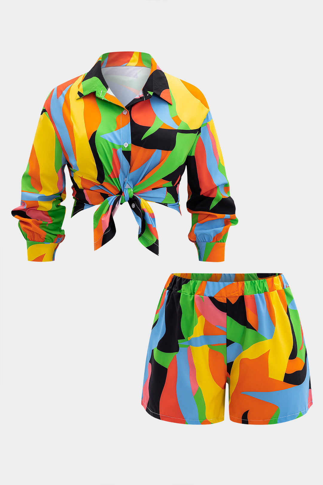 Plus Size Tropical Shirt And Shorts Set