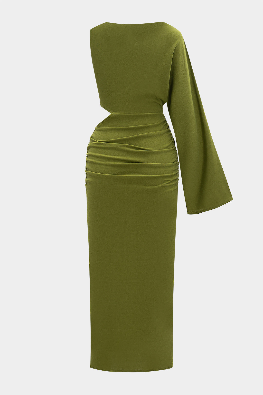 Chiffon Asymmetrical Cut Out Ruched Maxi Dress