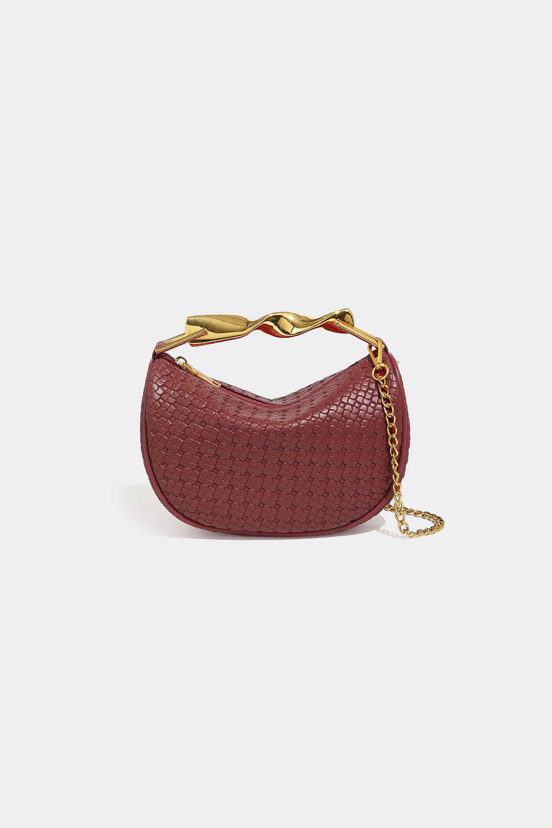 Straw Woven Metallic Chain Strap Tote Bag