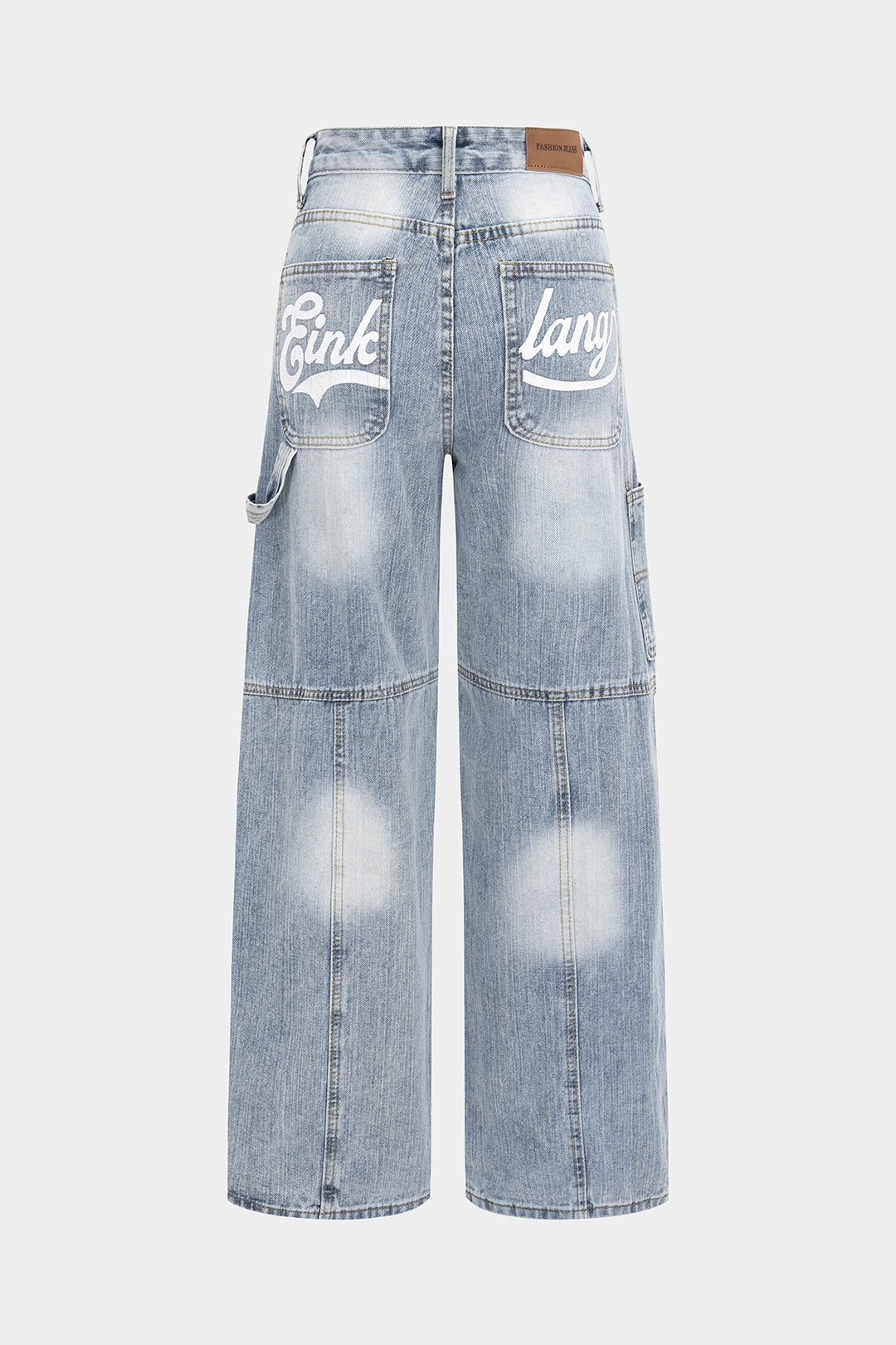 Retro Letter Print Pocket Zipper Jeans
