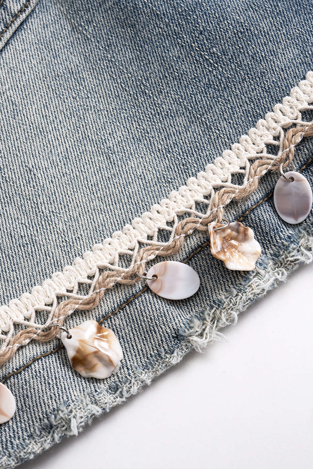 Denim Fringe Frayed Belted Skirt