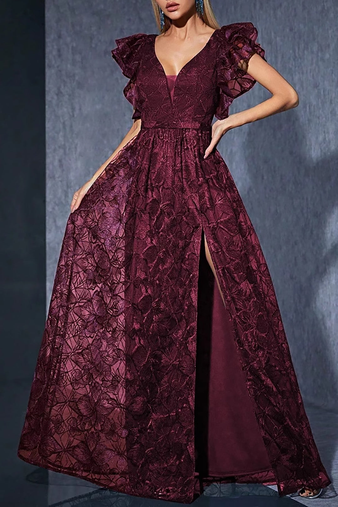 Lace Flutter Sleeve Maxi Dress